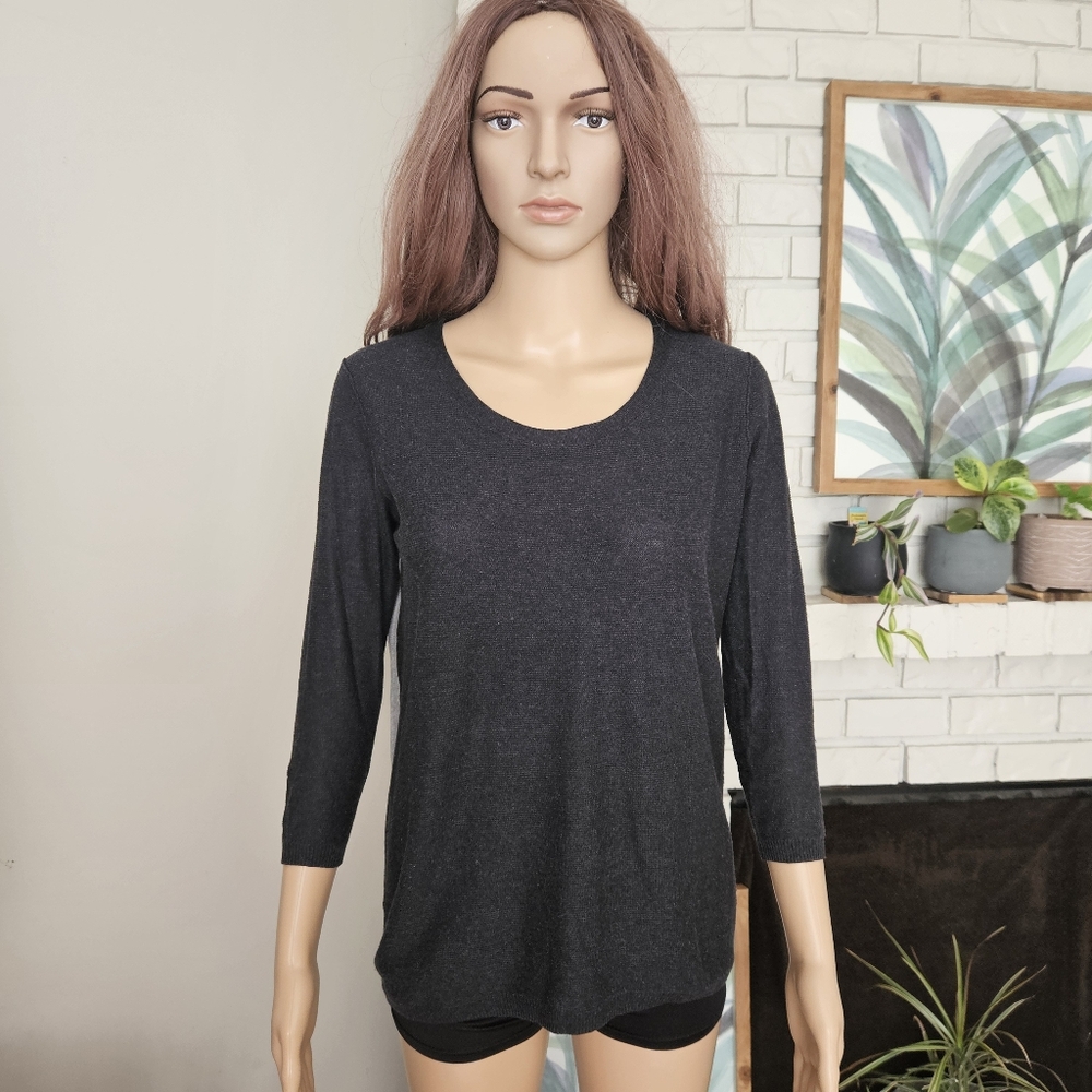 Aritzia Babaton gray silk cashmere knit sweater top scoop neck open back